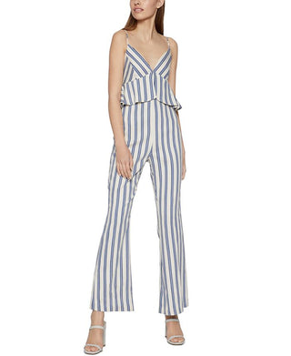 BCBGeneration Women's Striped Peplum Jumpsuit White Size 12