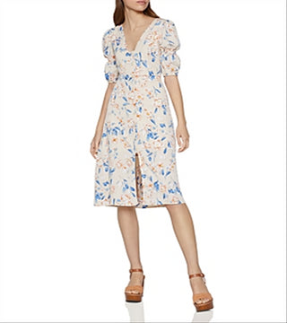 BCBGeneration Women's Floral V Neck a Line Dress White Size 12