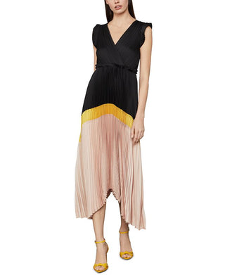 BCBGMAXAZRIA Women's Maxi Dress Pleated Colorblock Black Size Medium