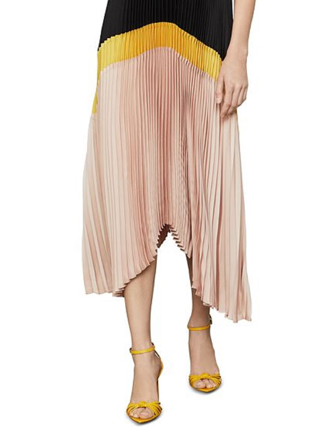 BCBGMAXAZRIA Women's Maxi Dress Pleated Colorblock Black Size Medium