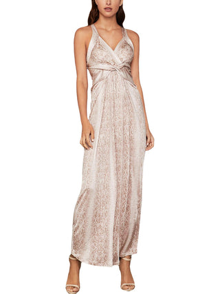 BCBGMAXAZRIA Women's Snake Print Faux Wrap Evening Dress Pink Size Small