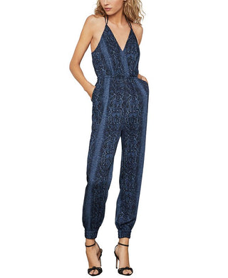 BCBGMAXAZRIA Women's Snake Print Sleeveless Jumpsuit Blue Size Medium