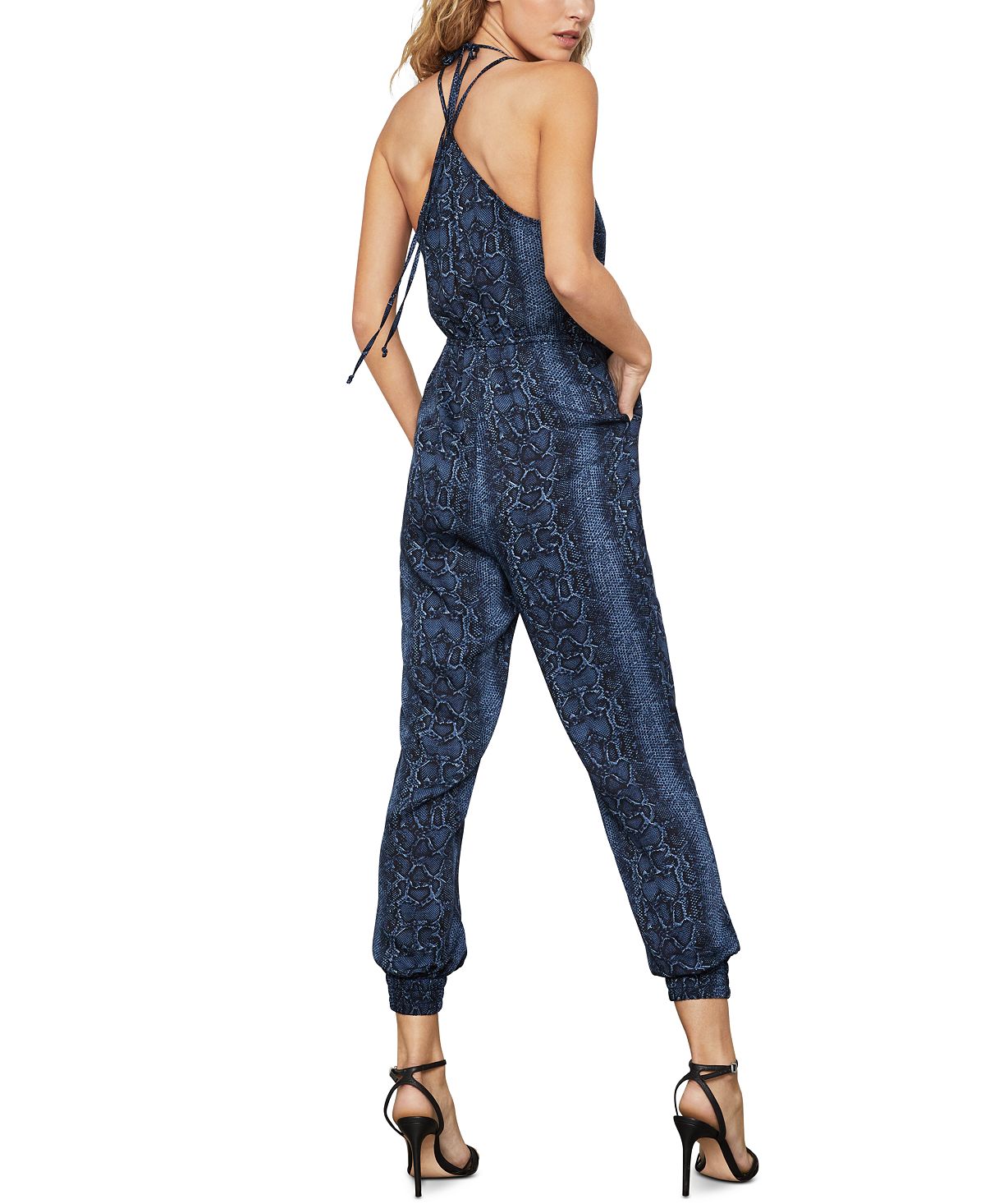 BCBGMAXAZRIA Women's Snake Print Sleeveless Jumpsuit Blue Size Medium