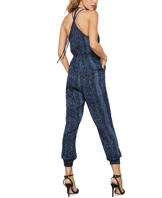BCBGMAXAZRIA Women's Snake Print Sleeveless Jumpsuit Blue Size Medium