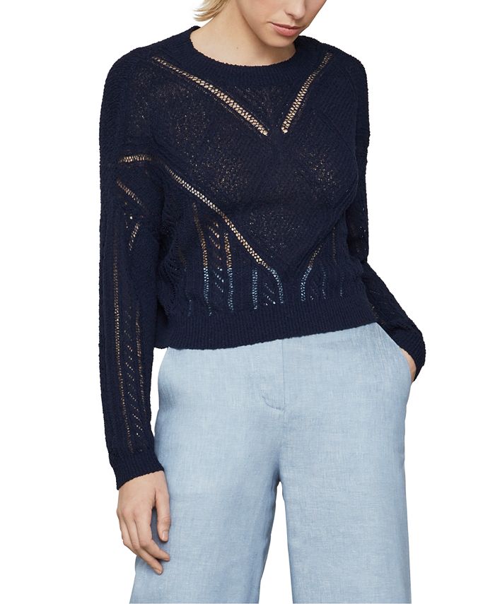 BCBGMAXAZRIA Women's Open-Knit Pullover Sweater Blue Size Small