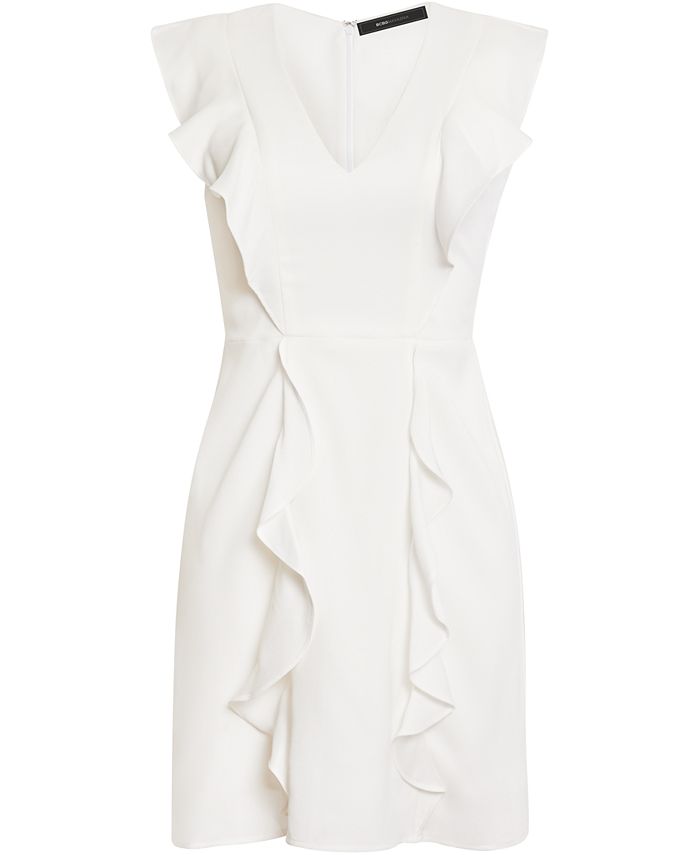 BCBGMAXAZRIA Women's Max Azria Ruffled Sleeveless V Neck Mini Dress White Size 4