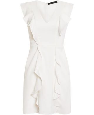 BCBGMAXAZRIA Women's Max Azria Ruffled Sleeveless V Neck Mini Dress White Size 4