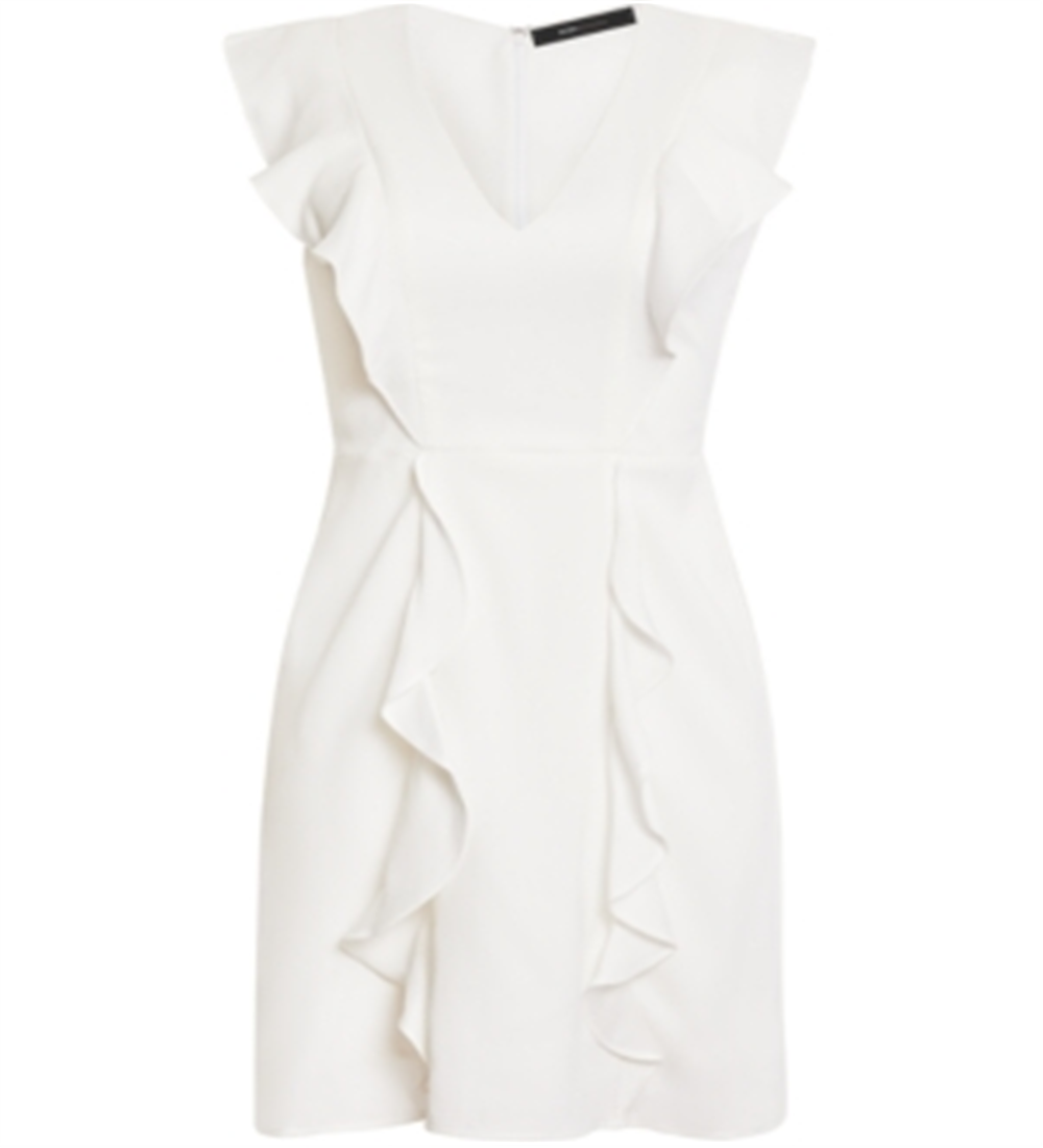 BCBGMAXAZRIA Women's Max Azria Ruffled Sleeveless V Neck Mini Dress White Size 4