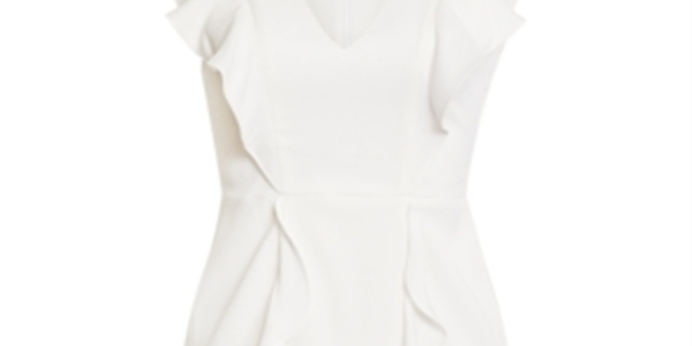 BCBGMAXAZRIA Women's Max Azria Ruffled Sleeveless V Neck Mini Dress White Size 4