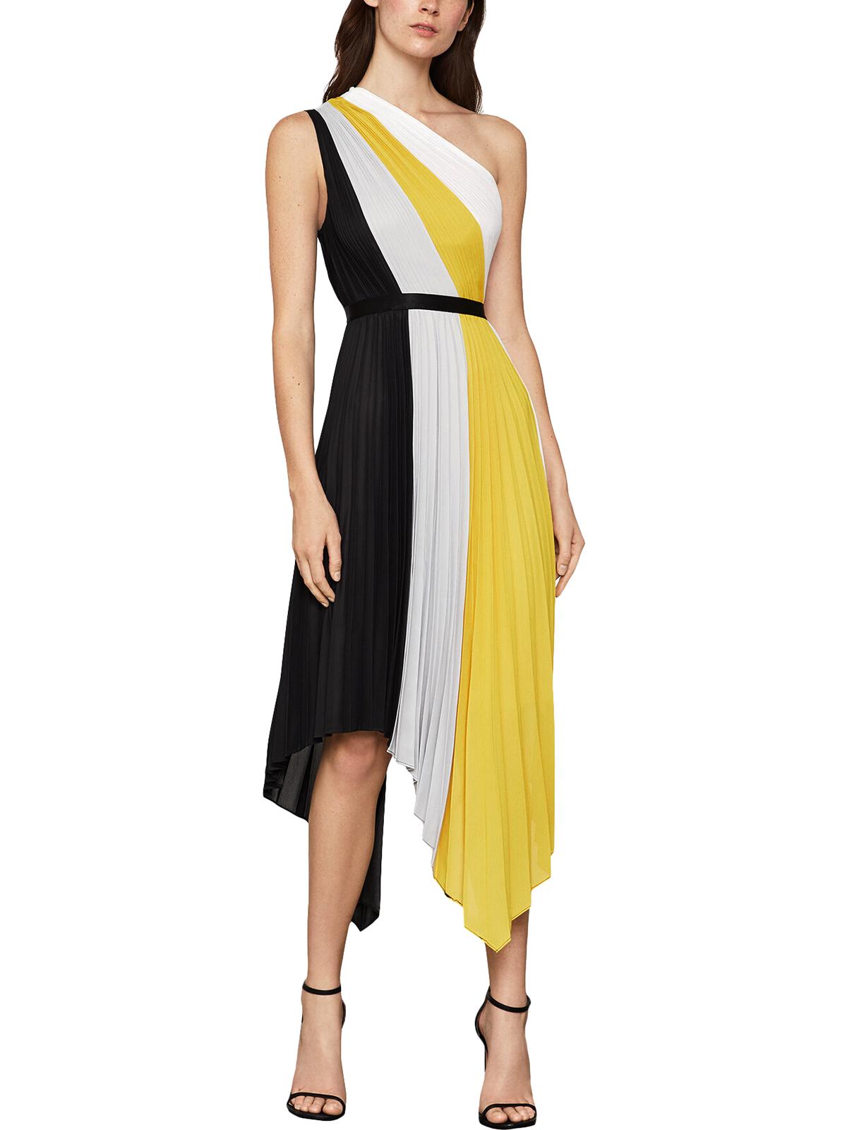 BCBGMAXAZRIA Women's Colorblock Pleated Maxi Dress Black Size 12