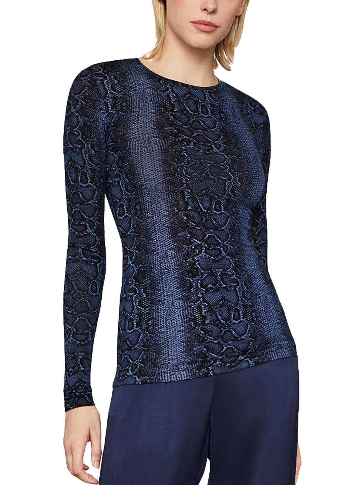 BCBGMAXAZRIA Women's Snake Print Crew Neck Top Blue Size Small