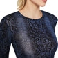 BCBGMAXAZRIA Women's Snake Print Crew Neck Top Blue Size Small