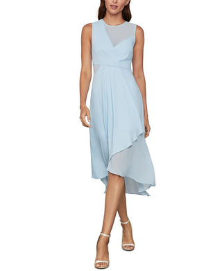 BCBGMAXAZRIA Women's Draped Chiffon MIDI Dress Blue Size 8