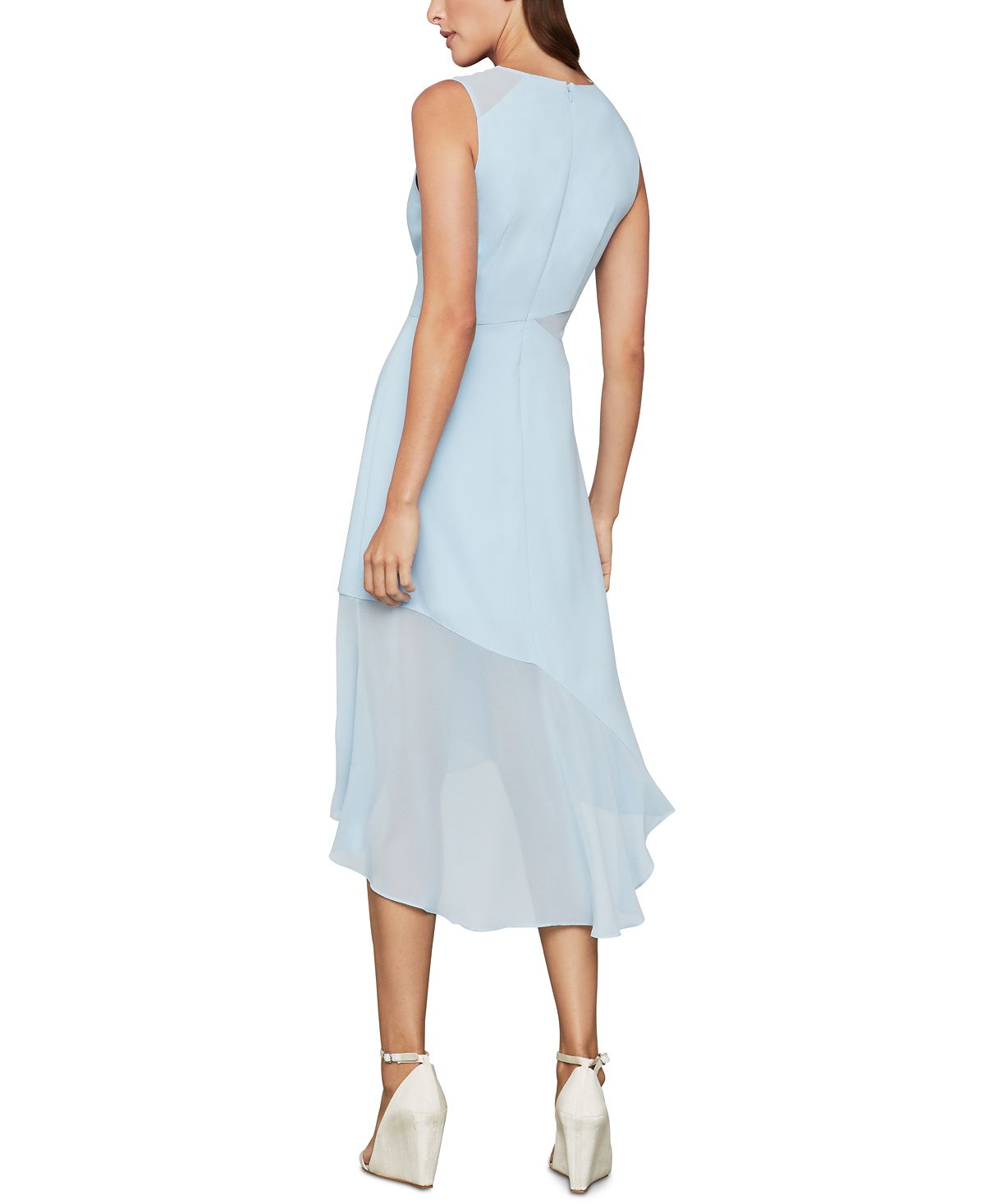 BCBGMAXAZRIA Women's Draped Chiffon MIDI Dress Blue Size 8