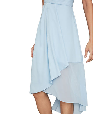 BCBGMAXAZRIA Women's Draped Chiffon MIDI Dress Blue Size 8