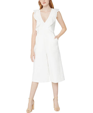 BCBGeneration Women's Eyelet Ruffled Culotte Jumpsuit White Size 6