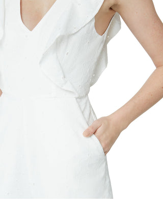 BCBGeneration Women's Eyelet Ruffled Culotte Jumpsuit White Size 6