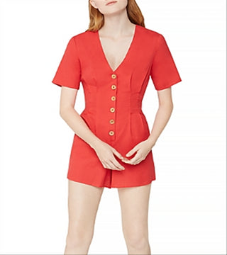 BCBGeneration Women's Button Front Romper Red Size Medium
