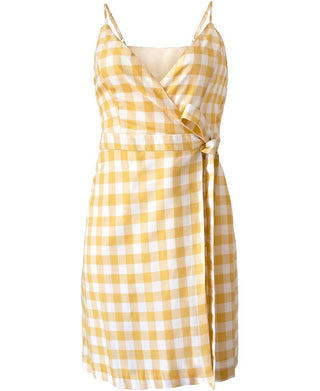 BCBGeneration Women's Gingham Wrap Dress Yellow Size Medium