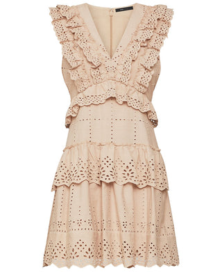 BCBGMAXAZRIA Women's Eyelet Ruffled Mini Dress Beige Size 0