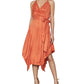 BCBGMAXAZRIA Women's Satin Handkerchief Hem Midi Dress Orange Size Small