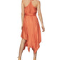 BCBGMAXAZRIA Women's Satin Handkerchief Hem Midi Dress Orange Size Small