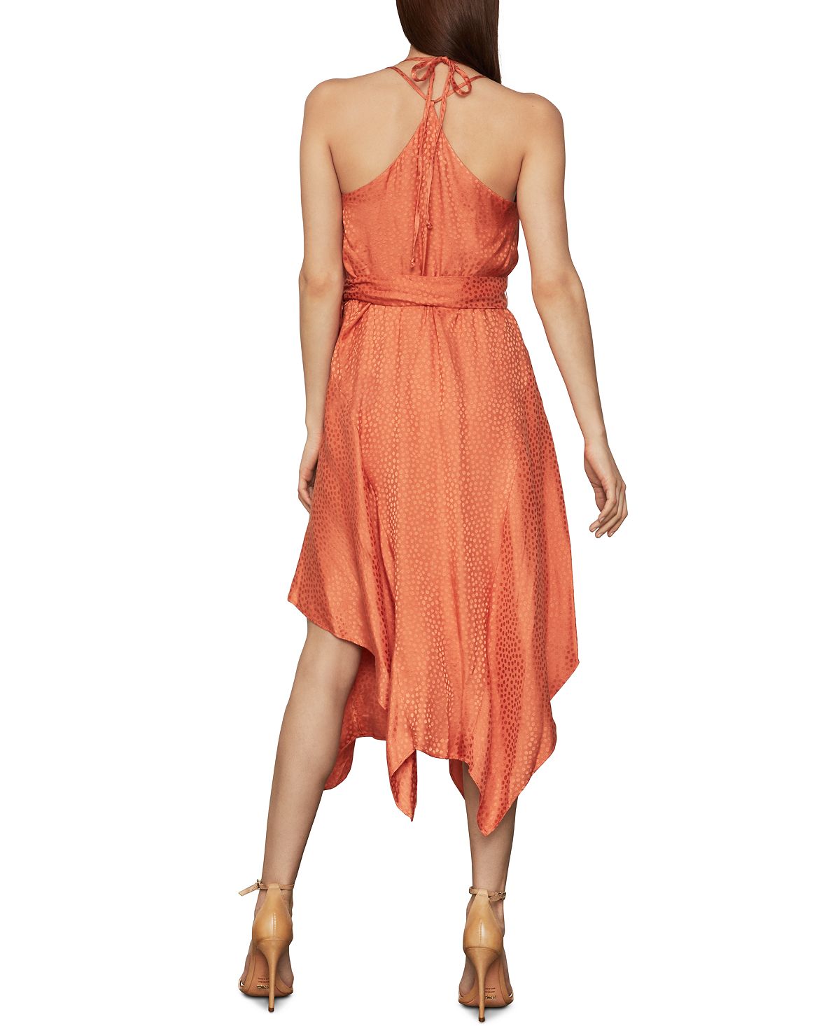 BCBGMAXAZRIA Women's Satin Handkerchief Hem Midi Dress Orange Size Small