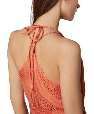 BCBGMAXAZRIA Women's Satin Handkerchief Hem Midi Dress Orange Size Small