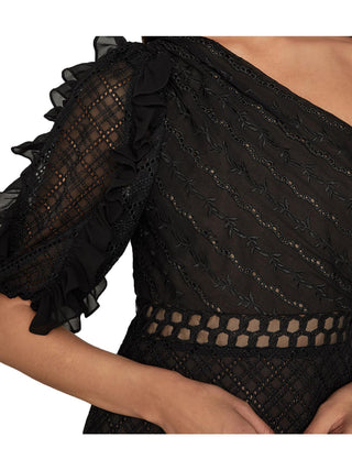 BCBGMAXAZRIA Women's One Shoulder Empire Evening Dress Black Size 8