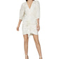 BCBGMAXAZRIA Women's Dotted Satin Ruched Blouson Sleeve V Neck Mini Dress White Size 8