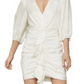 BCBGMAXAZRIA Women's Dotted Satin Ruched Blouson Sleeve V Neck Mini Dress White Size 8