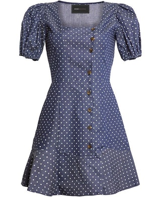 BCBGMAXAZRIA Women's Puff Sleeve Fit & Flare Mini Dress Blue Size X-Small