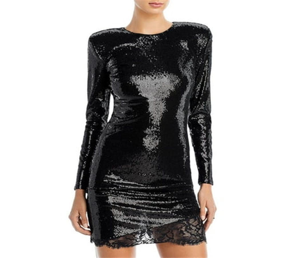 L’Agence Womens Sequined Short Mini Dress Black