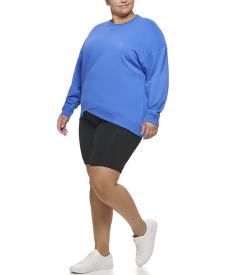 Calvin Klein Performance Women Plus Size Active Chevron Hem Drop Shoulder Pullover Blue Wave 1X