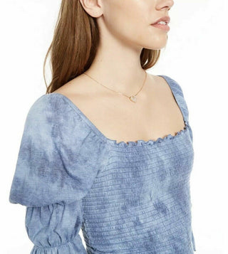 Rewash Junior's Tie Dyed Smocked Ruffle TrimTop Blue Size Small