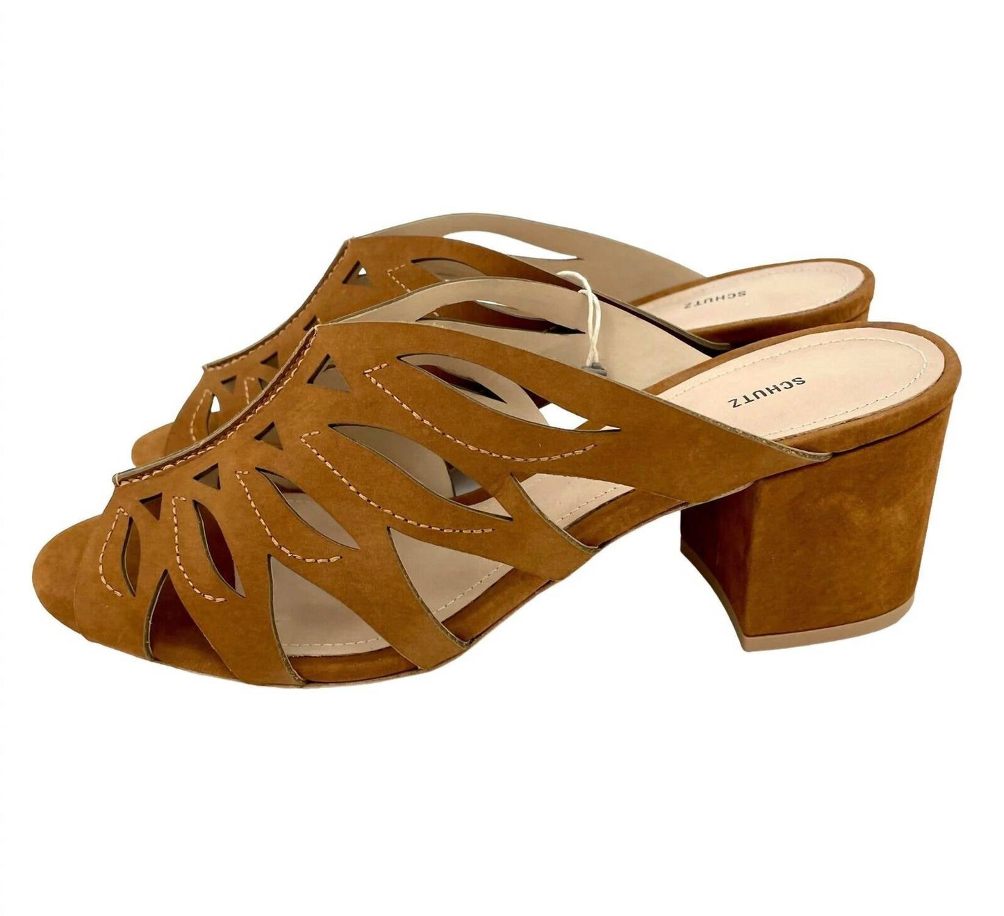 Schutz - Women's Suede Leather Open Toe Mules Laser Cut Sandals
