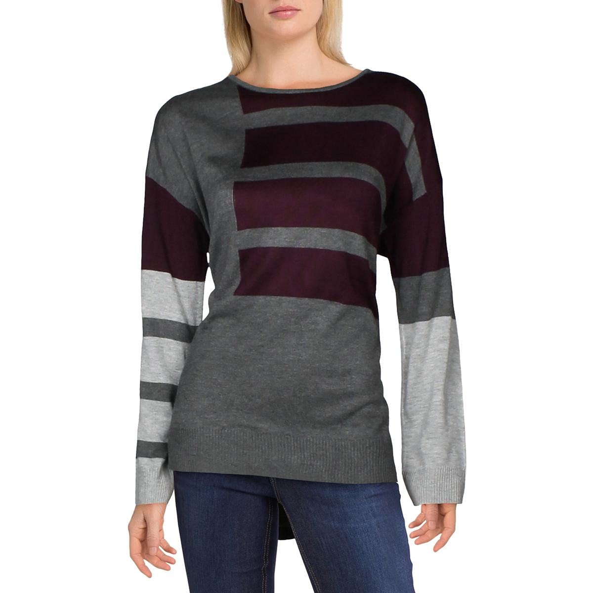 Calvin Klein Womens Colorblock Crewneck Sweater Gray XL