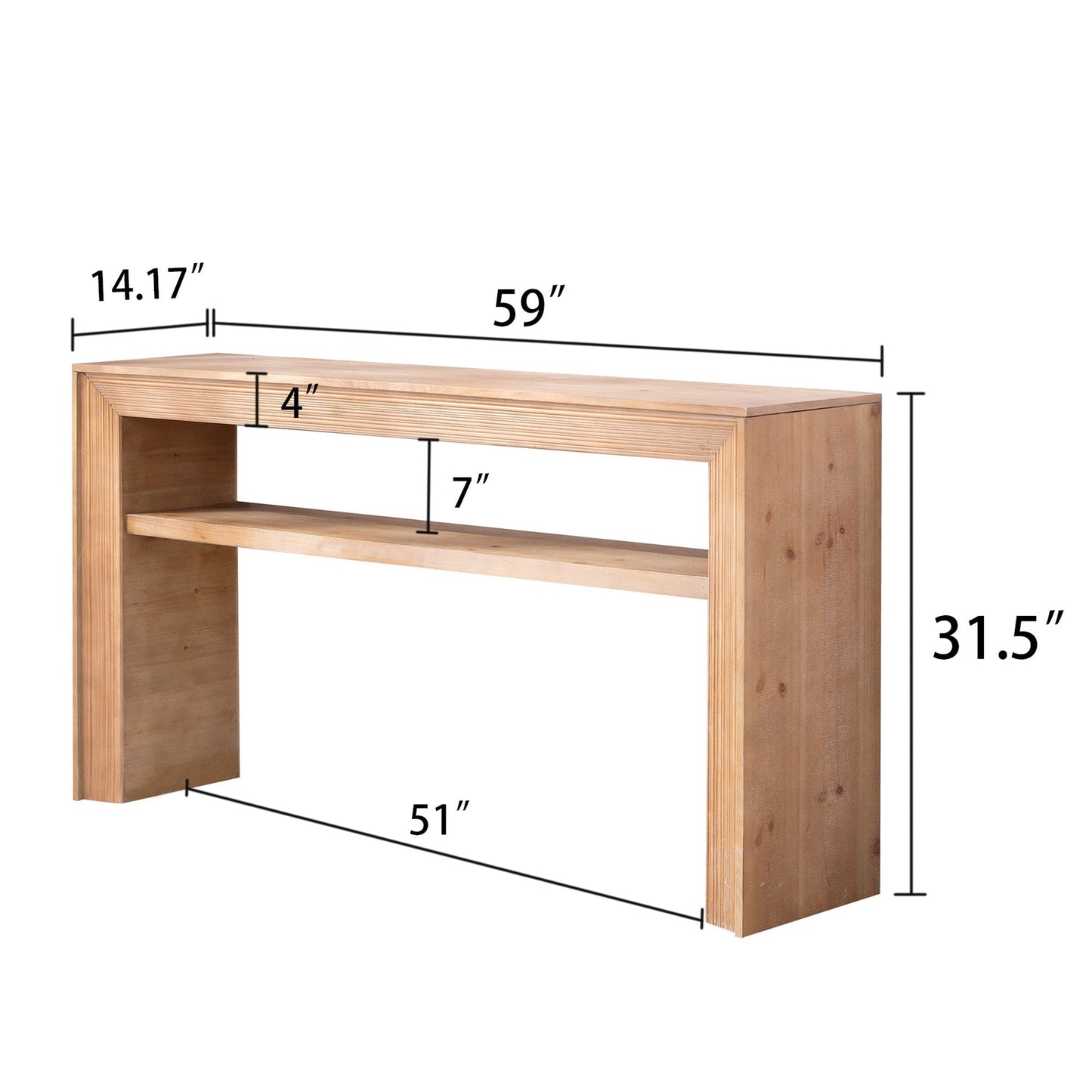 Rustic Solid Wood Console Table with Storage Shelf
