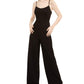 Teeze Me Womens Juniors Lace-Up Back Scoop Neck Jumpsuit Black 5