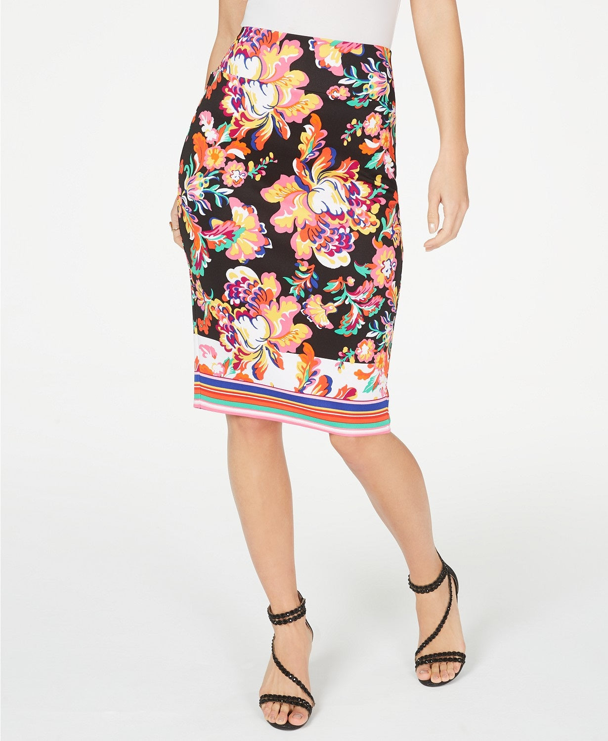 Thalia Sodi Women's Zipper Printed Scuba Skirt  Black Size Extra Large