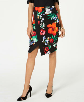 Thalia Sodi Women's Printed Floral Scuba Skirt Black Size 2 Extra Large