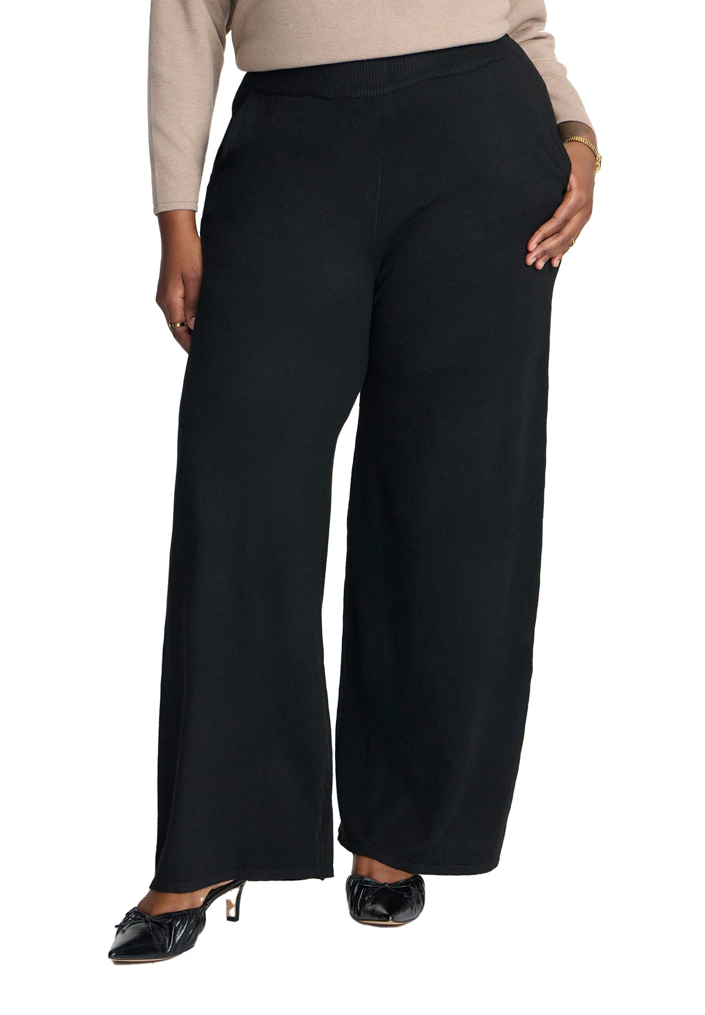 ELOQUII Elements Women's Plus Size Knit Wide Leg Sweater Pant - 26/28, Black Onyx