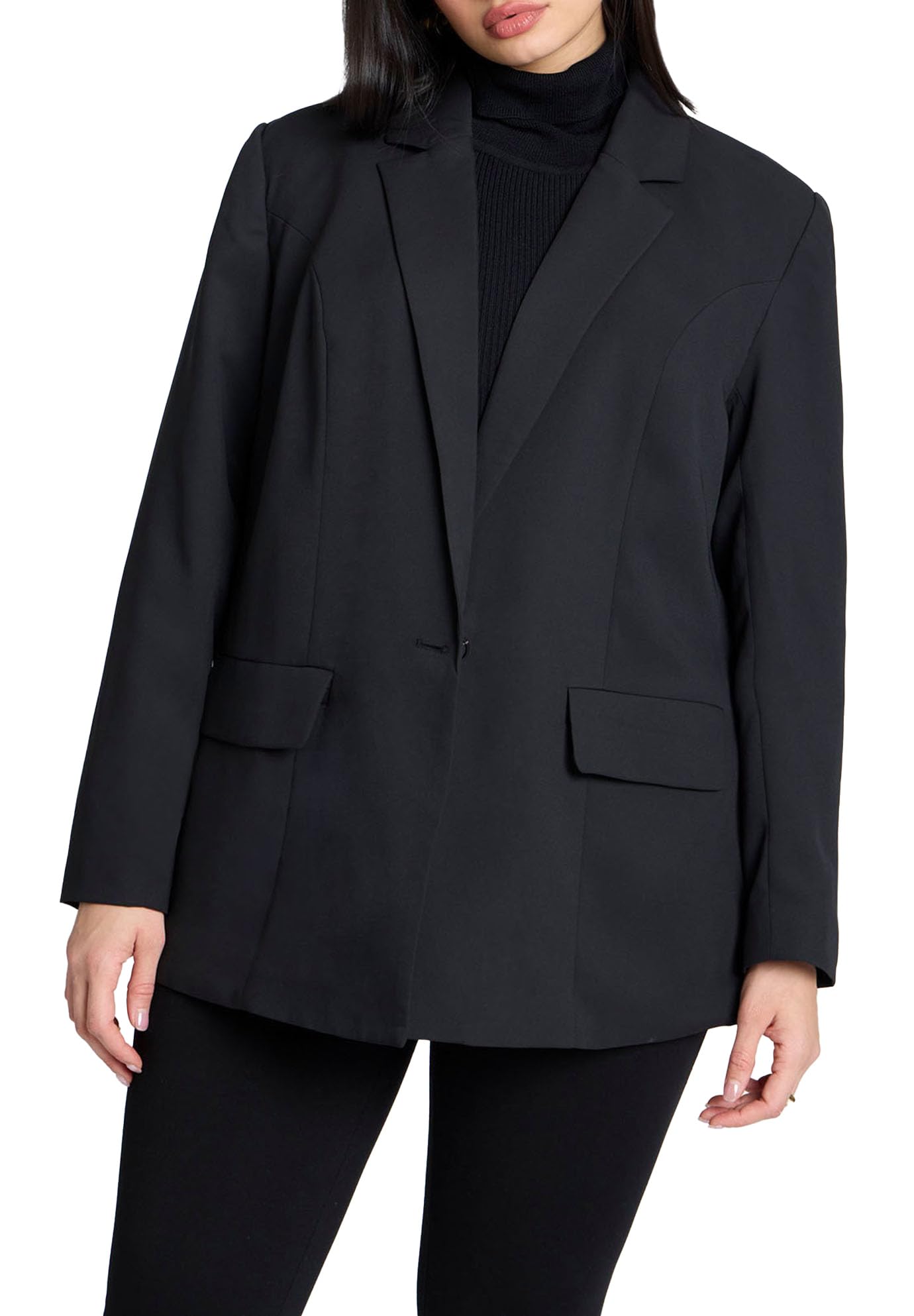 ELOQUII Women's Plus Size The Fluid Crepe Longline Blazer - 24, Black Onyx