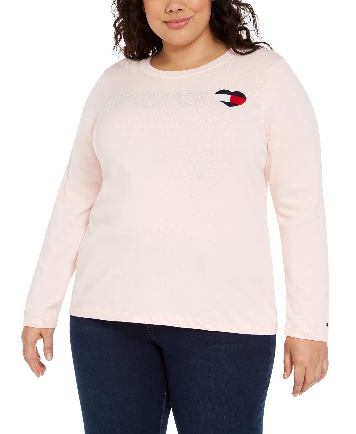 Tommy Hilfiger Womens Hearts, Cotton Sweater Pink 2X