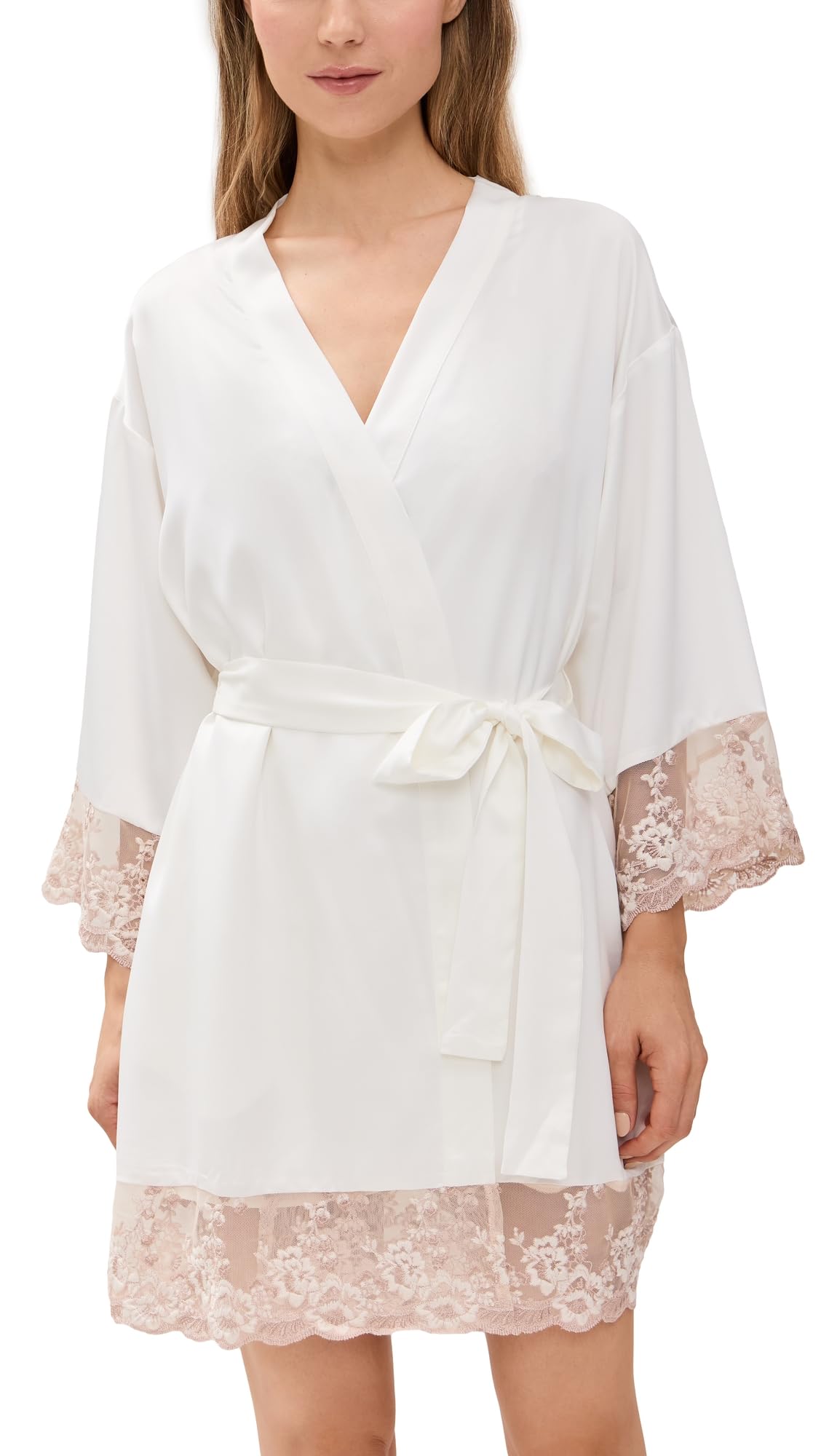 Flora Nikrooz Women's Rosa Charmeuse Kimono, Ivory, M
