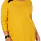 Alfani Women's Size Ribbed Snap Detail Sweater Dark Yellow Size 1X
