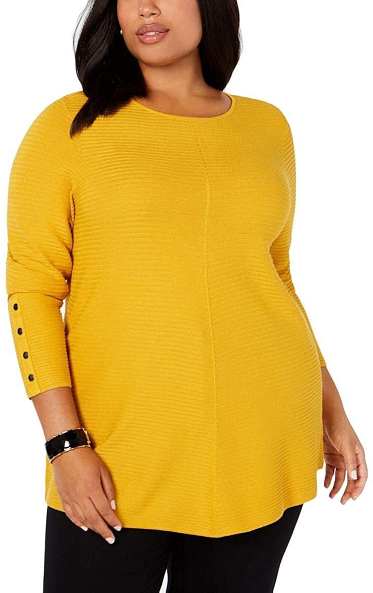 Alfani Women's Size Ribbed Snap Detail Sweater Dark Yellow Size 1X