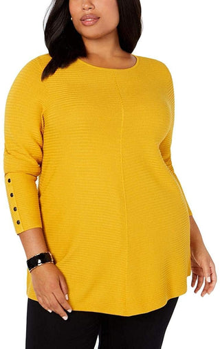 Alfani Women's Size Ribbed Snap Detail Sweater Dark Yellow Size 1X