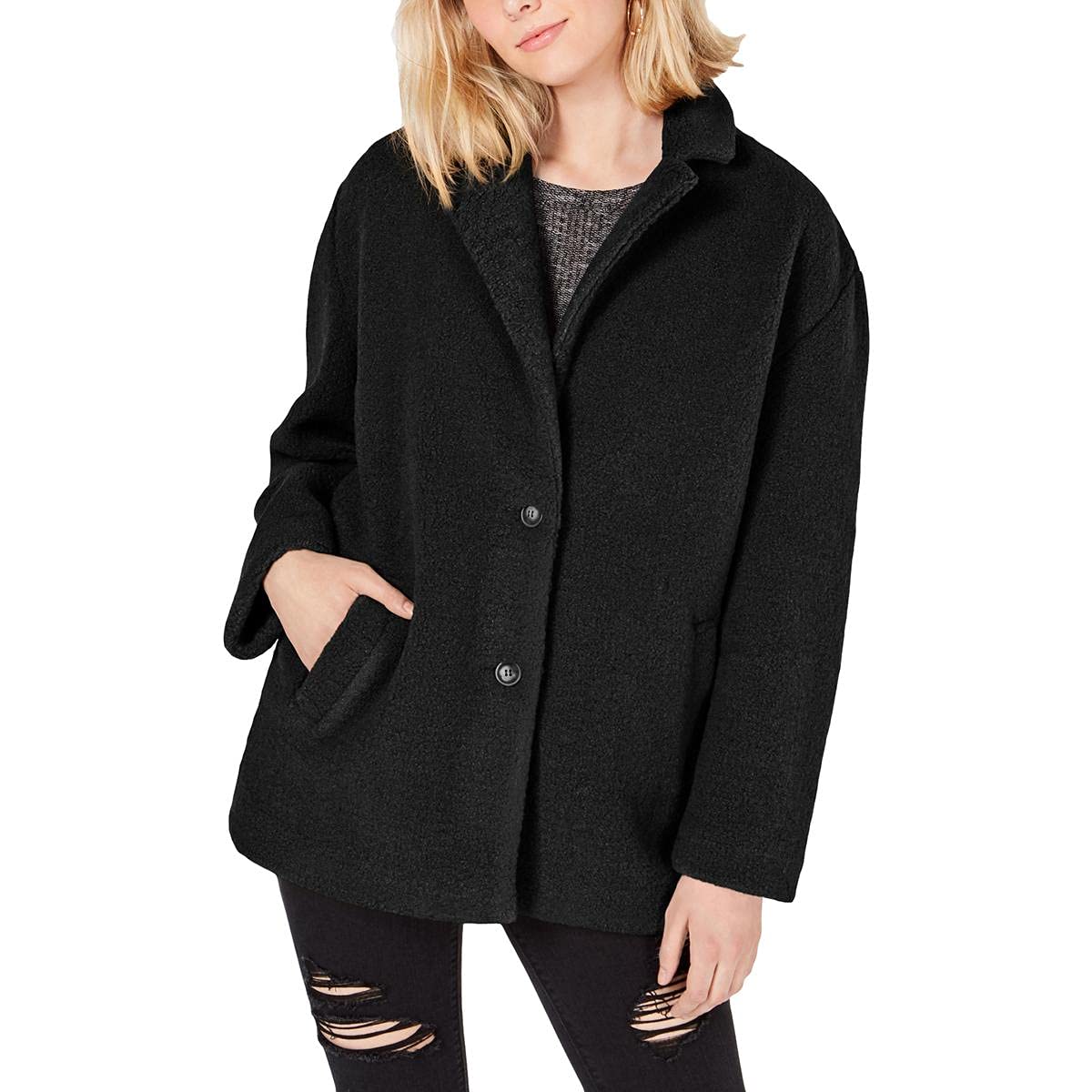 Collection B Juniors' Faux-Fur Coat (Black, S)