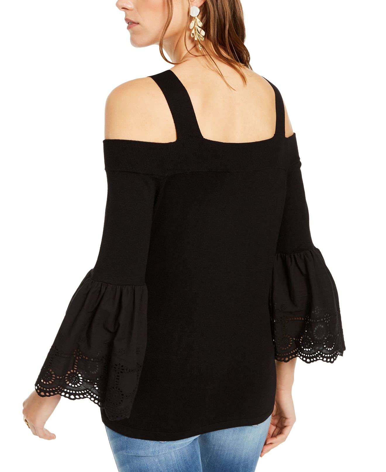 INC International Concepts
Concepts Women's Eyelet-Sleeve Cold-Shoulder Sweater Black Size Large